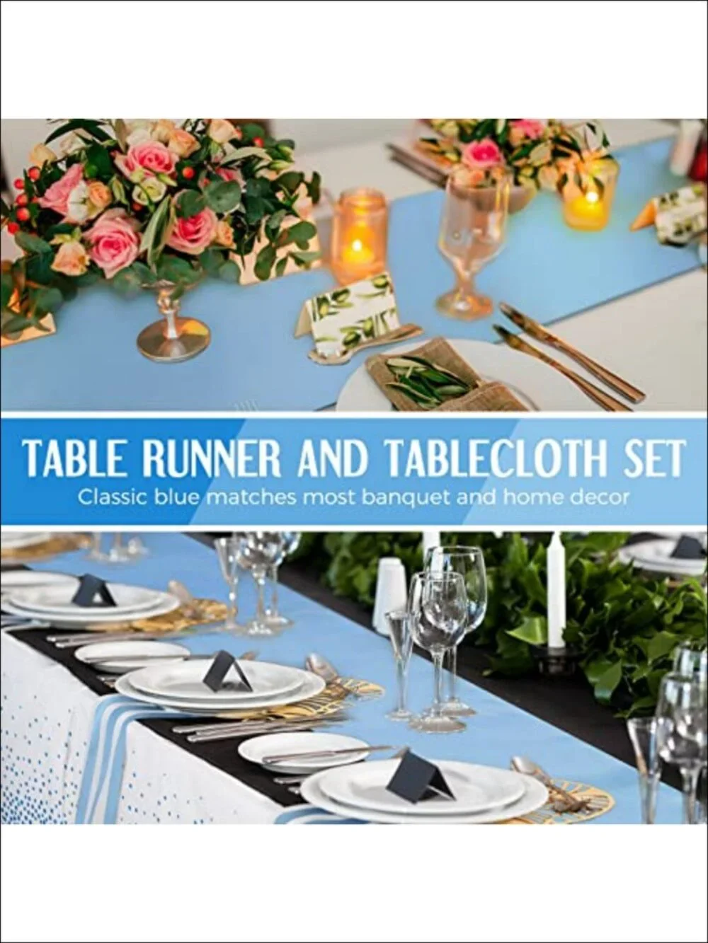 12 Pack Disposable Plastic Tablecloths and Satin Table Runner Set 54x108